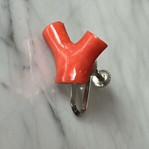Salmon Momo Orange Red Coral Silver Earring
